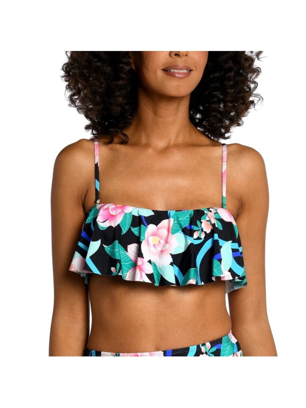 La Blanca Floral Ruffle Bikini Top - Black/Pink NWT size 6